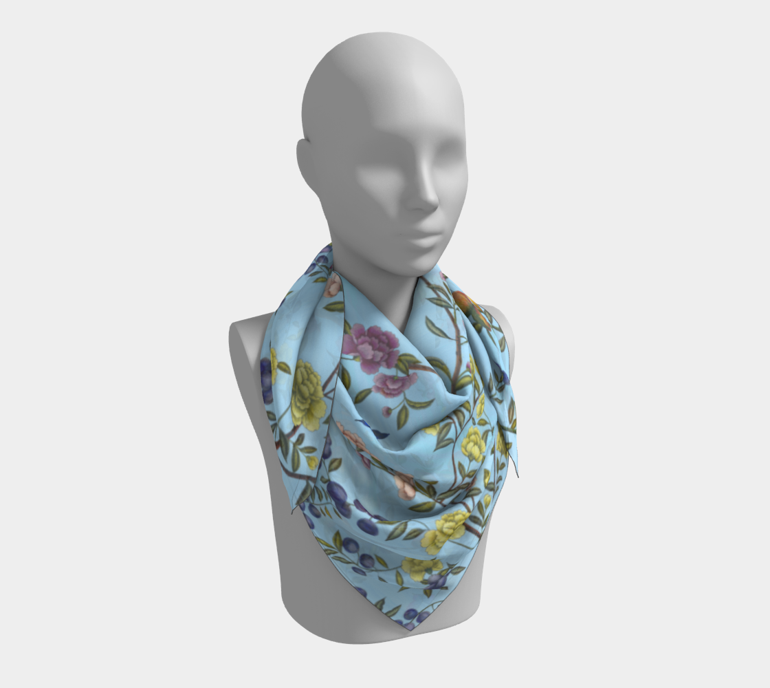 Square Scarf - Orchard Reverie - Baby Blue - Silk