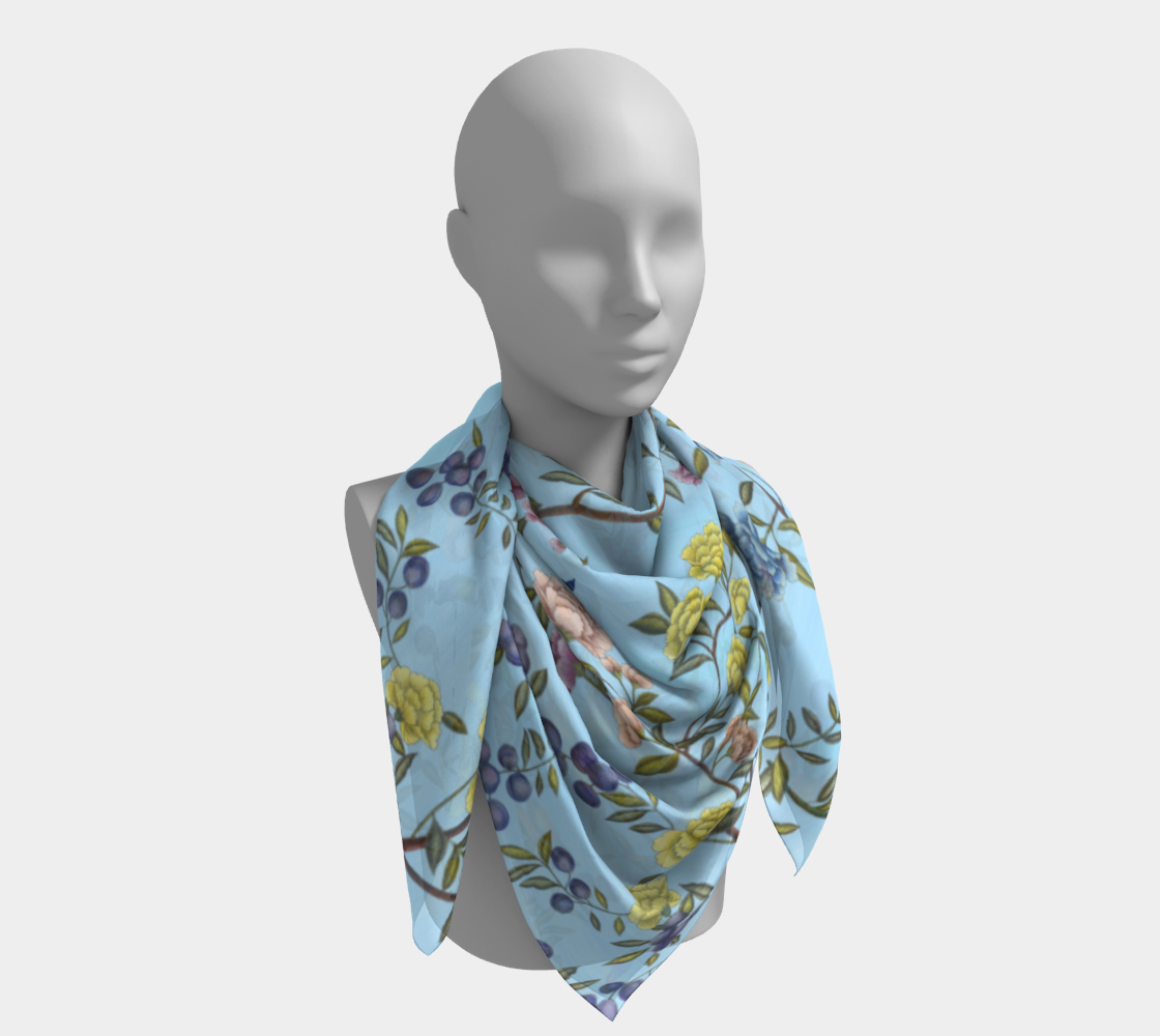 Square Scarf - Orchard Reverie - Baby Blue - Silk