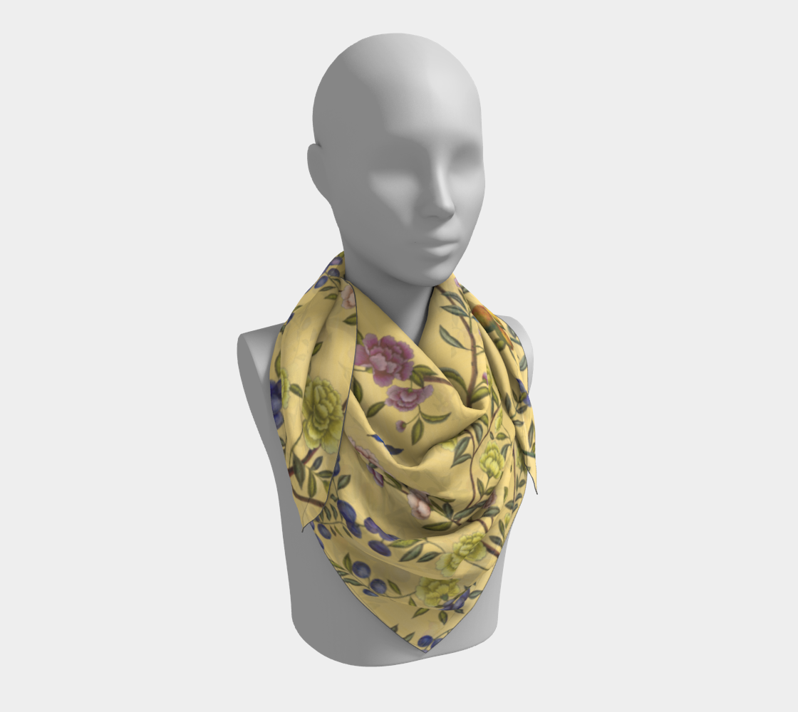 Square Scarf - Orchard Reverie - Custard Yellow - Silk
