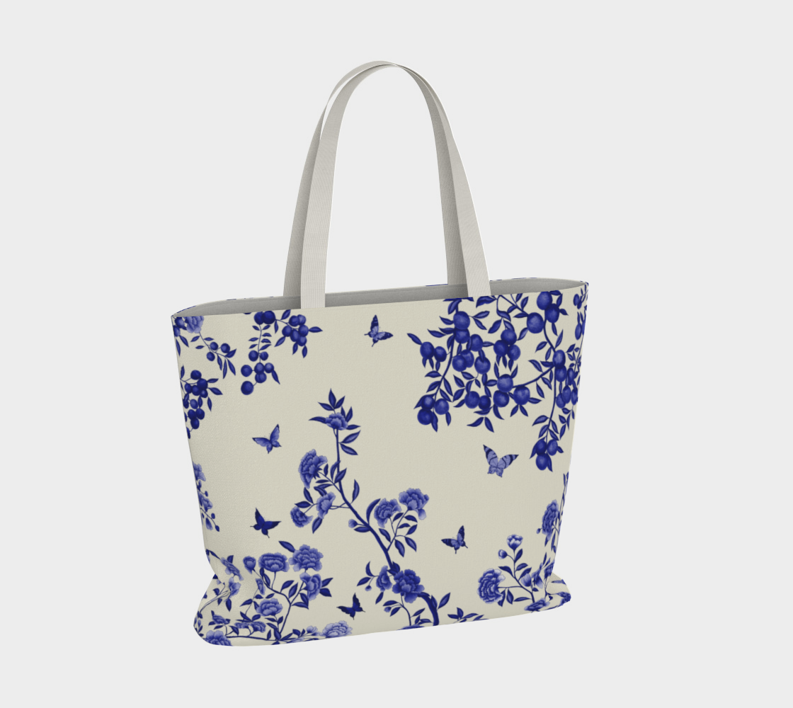 Large Tote Bag - A Butterfly's Dream - Delft Blue