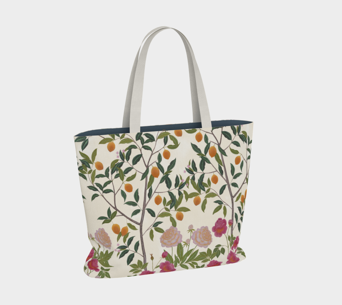 Large Tote Bag - Floral Lemon Grove - Ivory