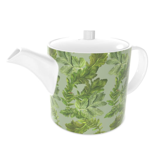 Teapot Hand-Painted Fine Bone China – Fresh Botanical Elegance - Sage Green