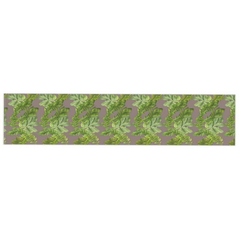 Table Runner Fabric– Leaf Elegance Design - Taupe Grey