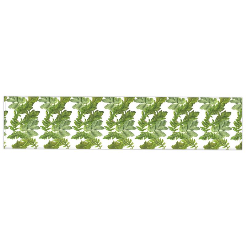 Table Runner Fabric– Leaf Elegance Design -White