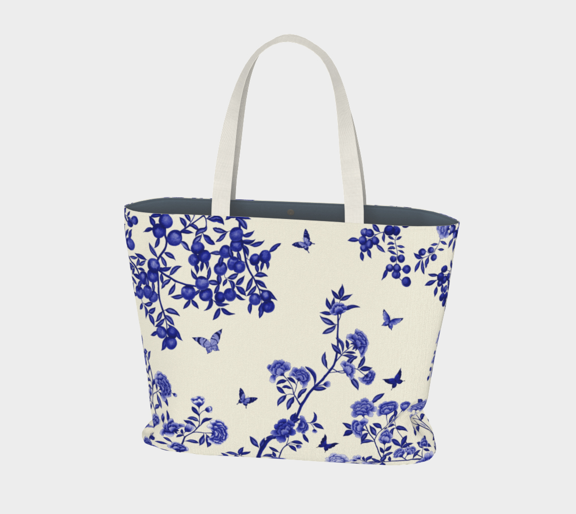 Large Tote Bag - A Butterfly's Dream - Delft Blue