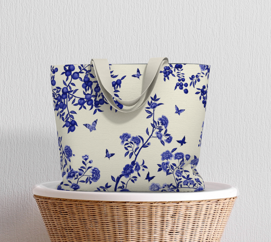 Large Tote Bag - A Butterfly's Dream - Delft Blue