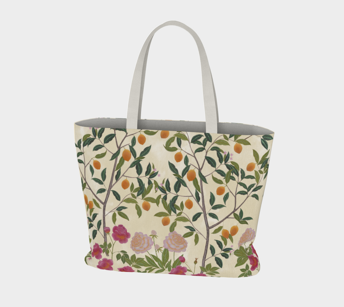 Large Tote Bag - Floral Lemon Grove - Écru