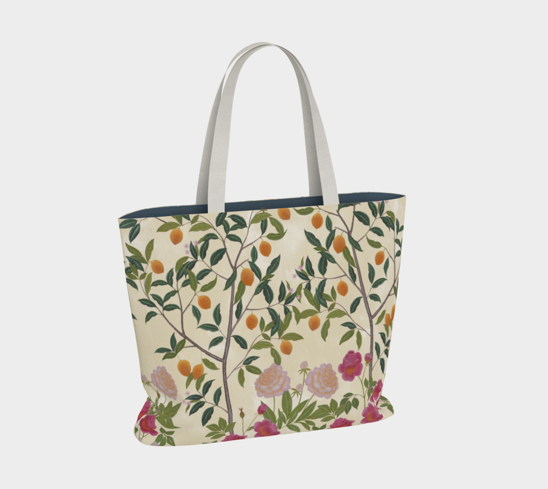 Large Tote Bag - Floral Lemon Grove - Écru