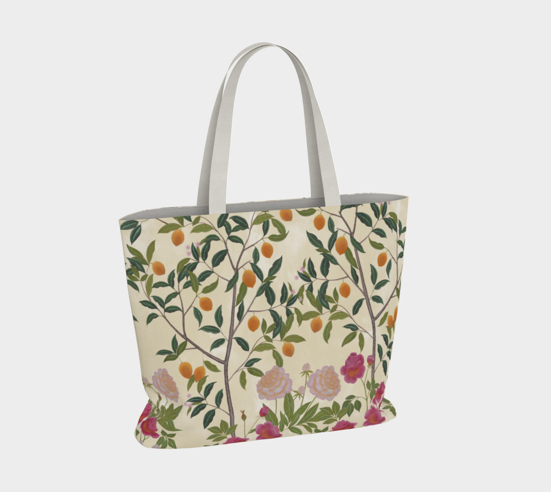 Large Tote Bag - Floral Lemon Grove - Écru