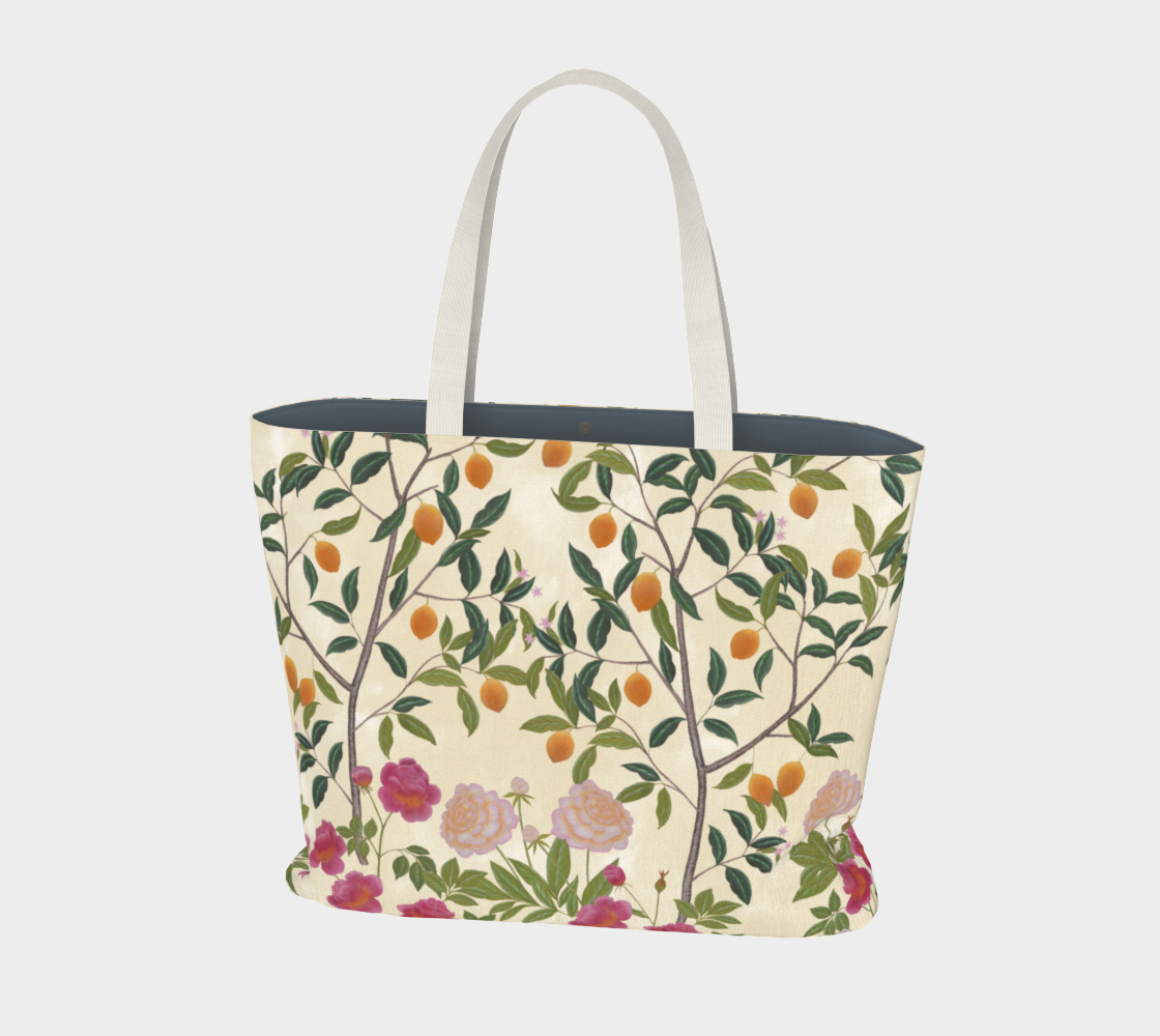 Large Tote Bag - Floral Lemon Grove - Écru