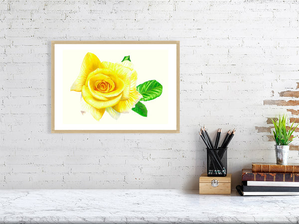 Sunny Sky Yellow Rose Botanical Art Print – Watercolor