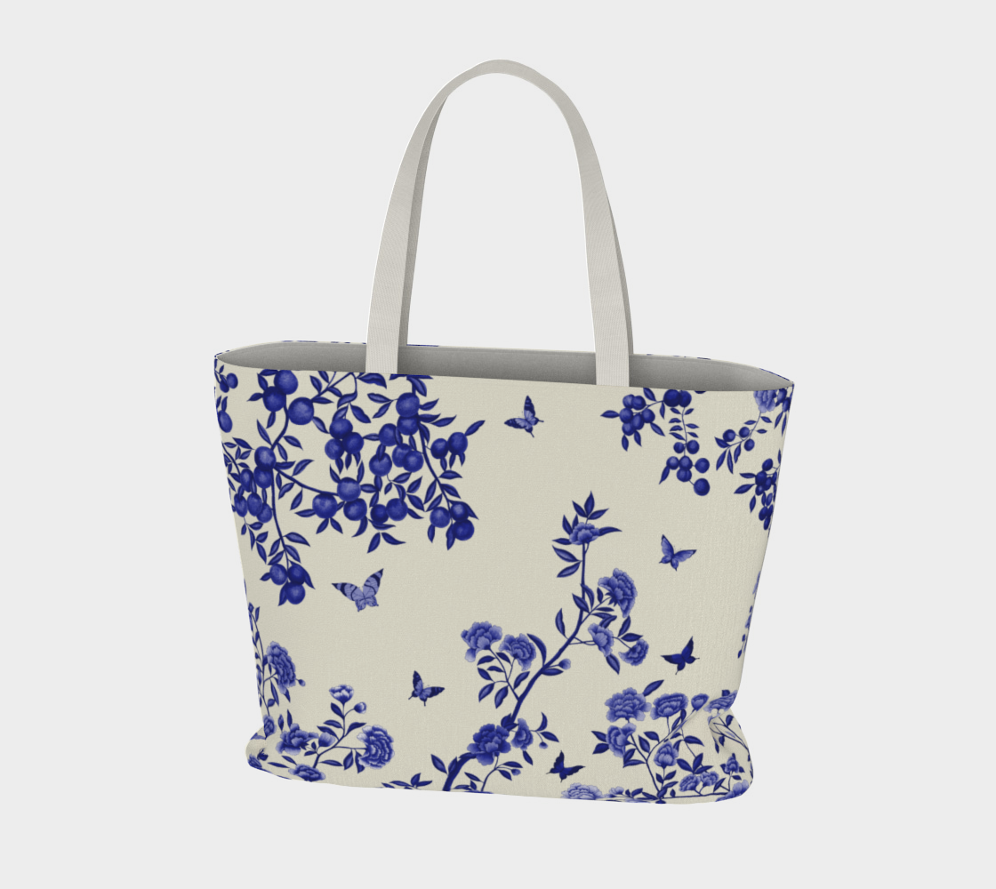 Large Tote Bag - A Butterfly's Dream - Delft Blue