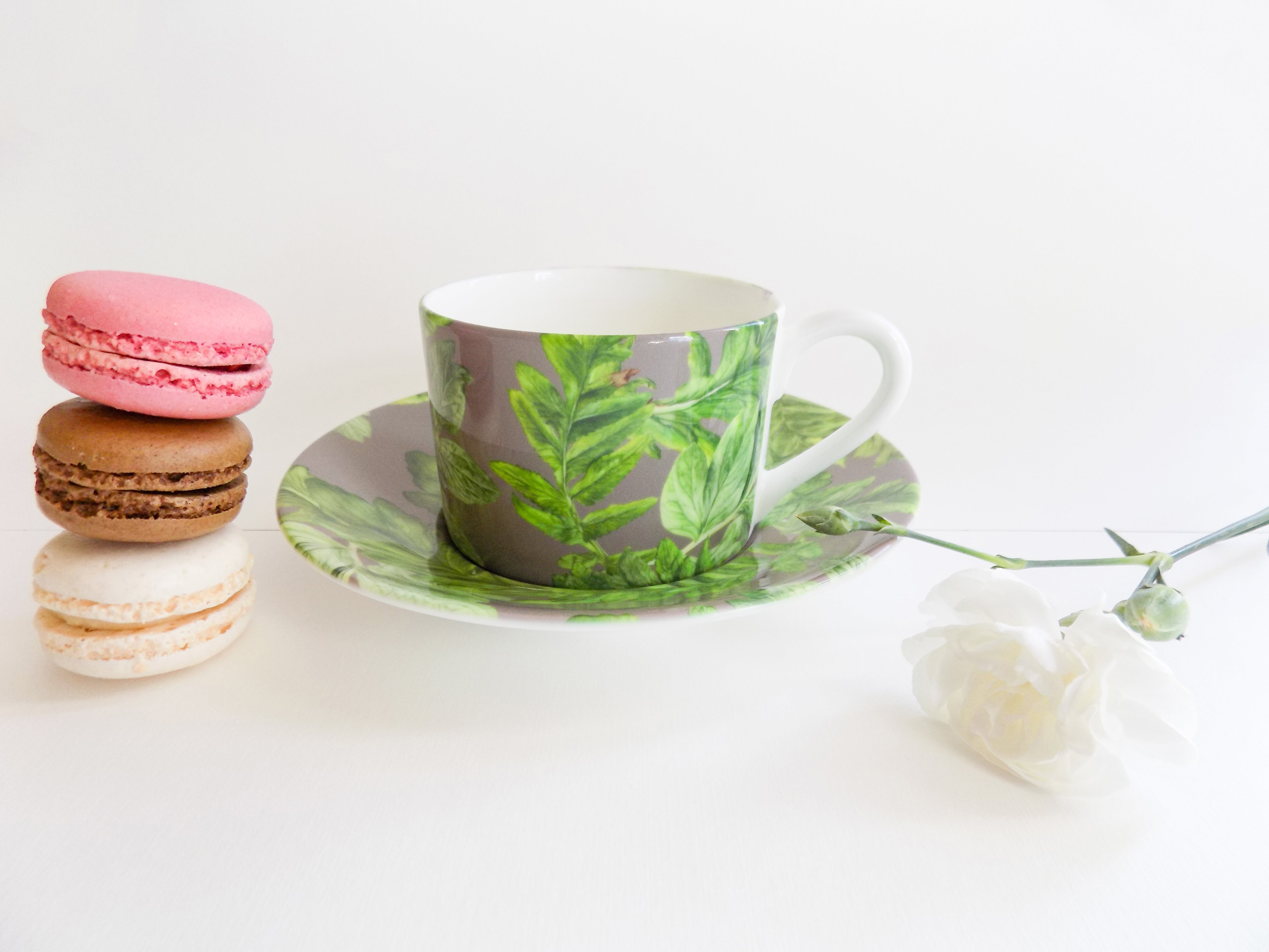 Cup Hand-Painted Fine Bone China Cup and Saucer Set - Taupe Grey