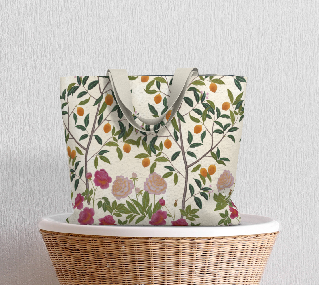 Large Tote Bag - Floral Lemon Grove - Ivory