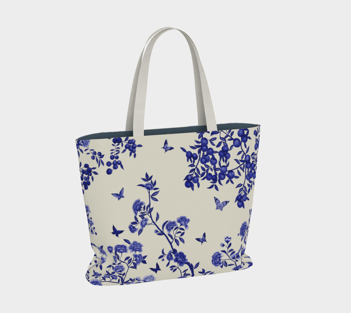 Large Tote Bag - A Butterfly's Dream - Delft Blue