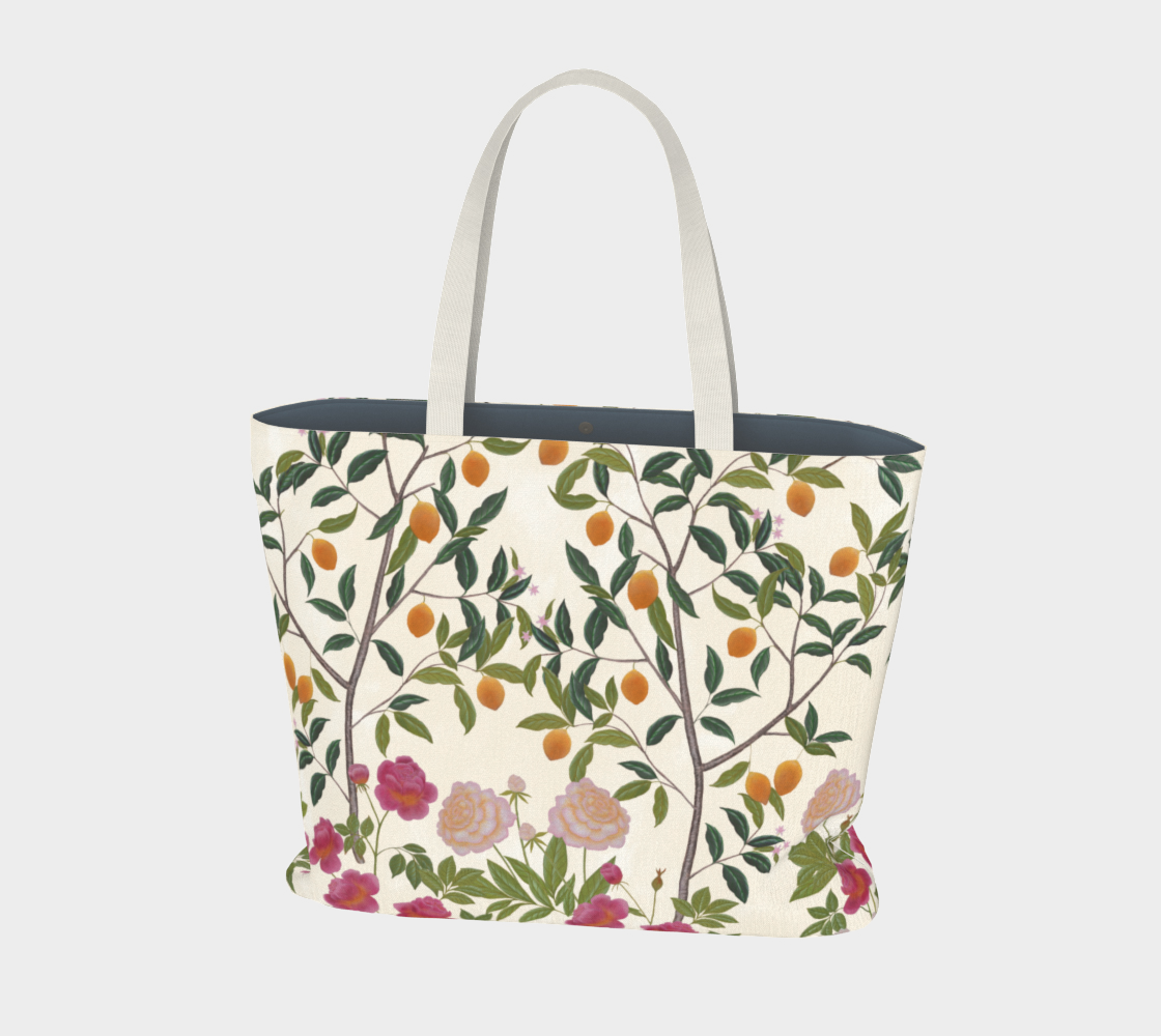 Large Tote Bag - Floral Lemon Grove - Ivory