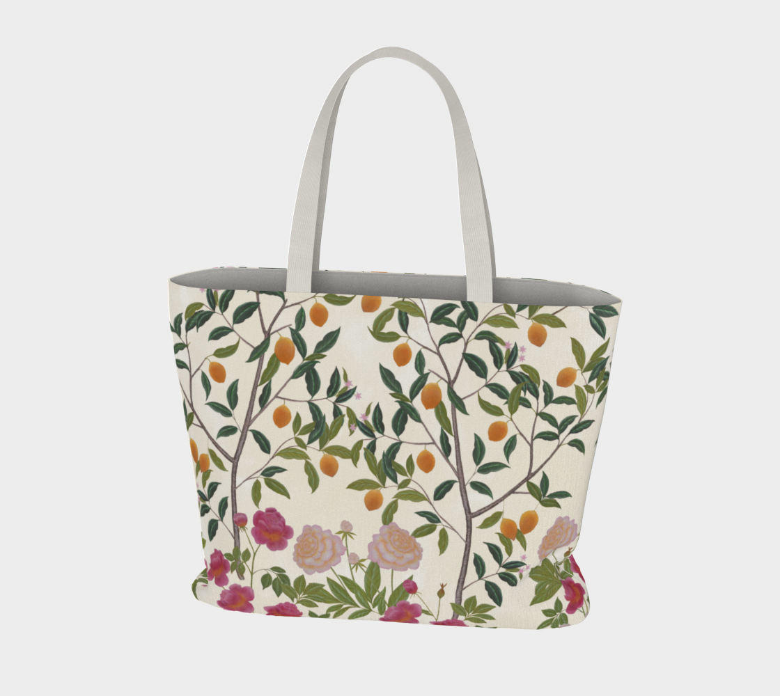 Large Tote Bag - Floral Lemon Grove - Ivory