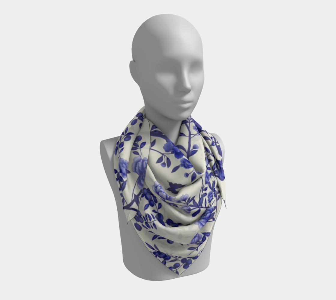 Square Scarf - Orchard Reverie - Delft Blue - Silk