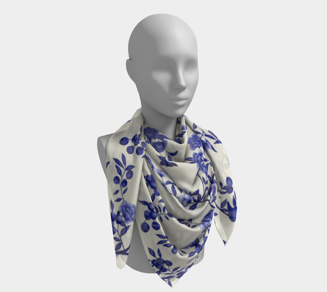 Square Scarf - Orchard Reverie - Delft Blue - Silk