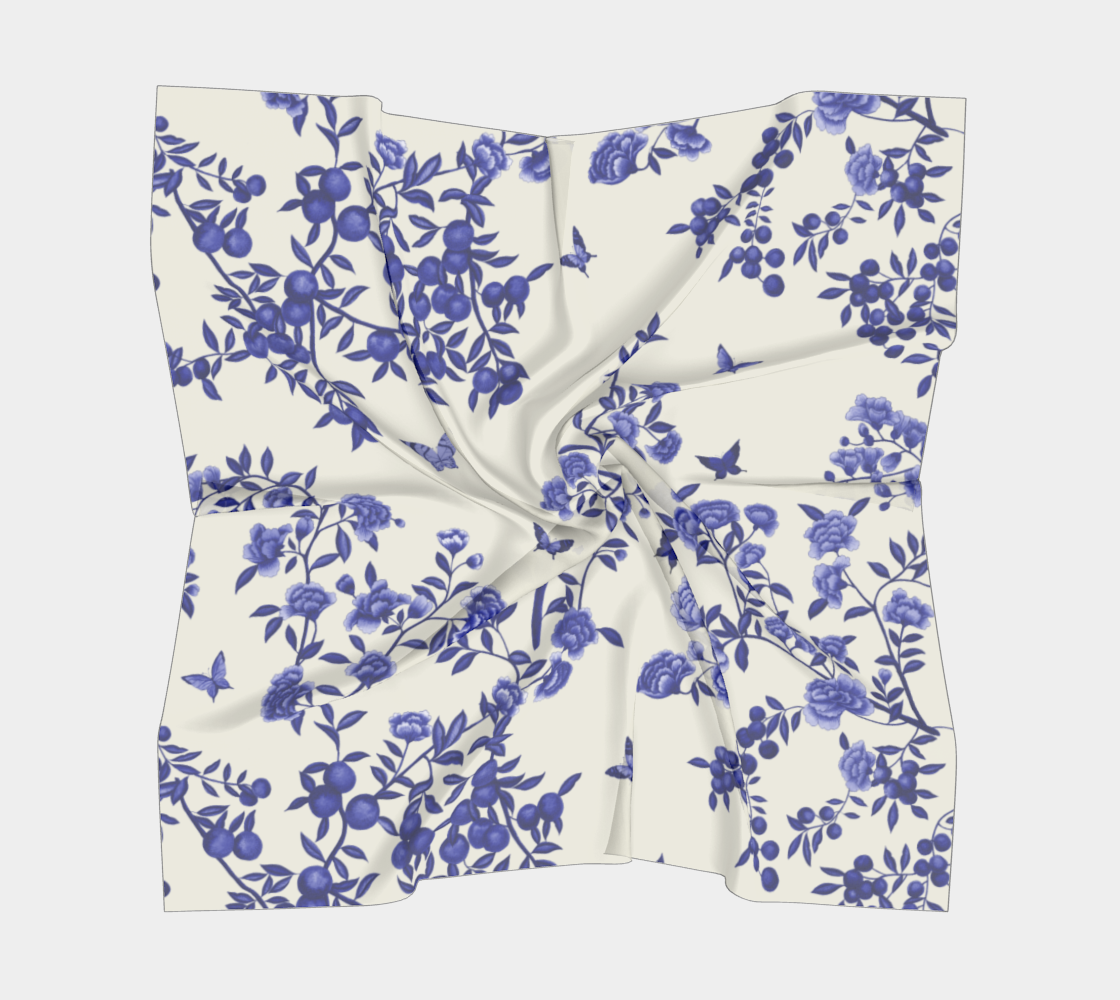 Square Scarf - Orchard Reverie - Delft Blue - Silk