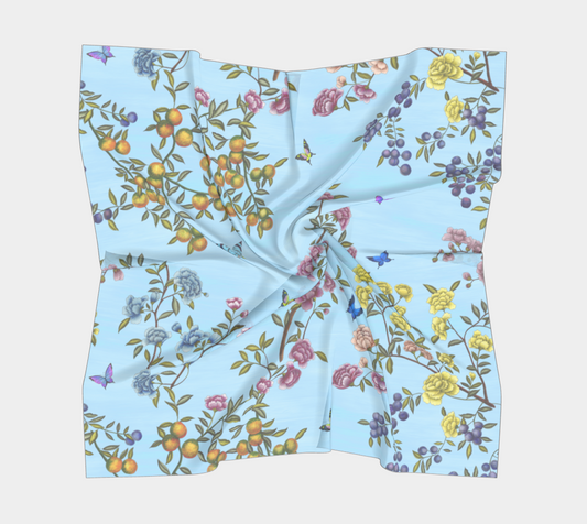 Square Scarf - Orchard Reverie - Baby Blue - Silk