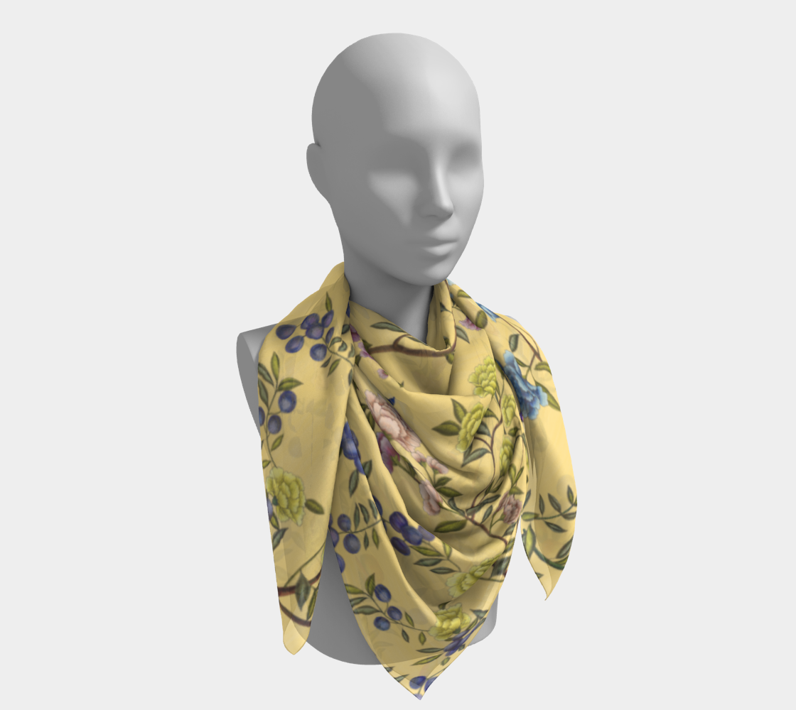 Square Scarf - Orchard Reverie - Custard Yellow - Silk