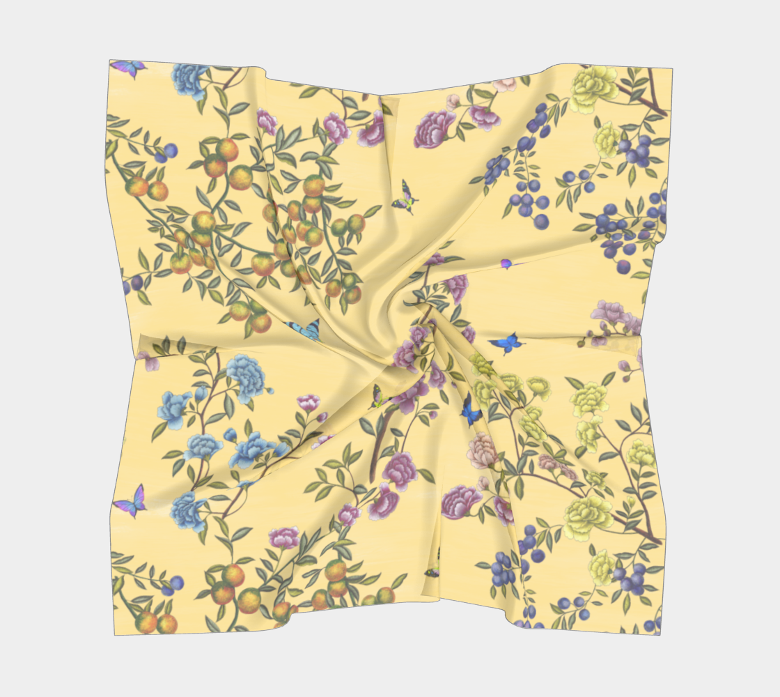 Square Scarf - Orchard Reverie - Custard Yellow - Silk