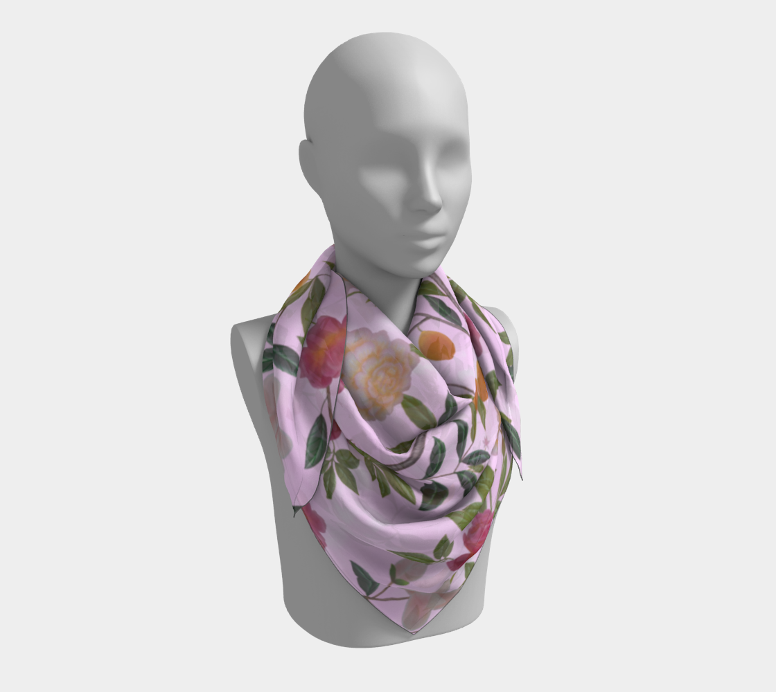 Square Scarf - Floral Lemon Grove - Cobalt Violet - Silk