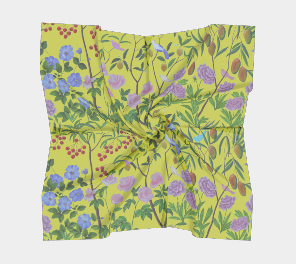 Square Scarf - The Garden Party - Yellow - Silk