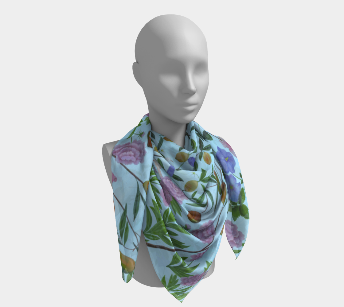 Square Scarf - The Garden Party - Baby Blue - Silk