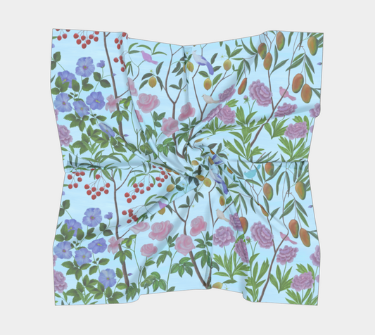 Square Scarf - The Garden Party - Baby Blue - Silk